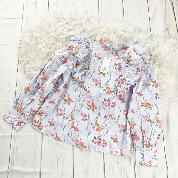 LoveShackFancy Beatrix Womens Floral Long Sleeve Top in Lavender Moon Size Large - Picture 6 of 6